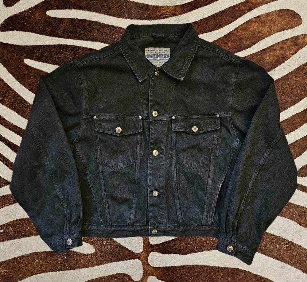 Vintage 80s 100% Cotton Unionbay Black Denim Jacket Sz L